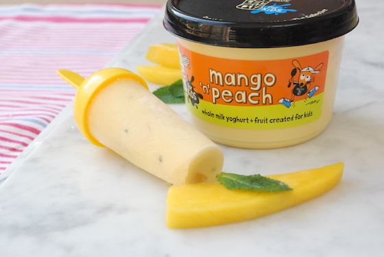 Mango and peach frozen yoghurt lollies